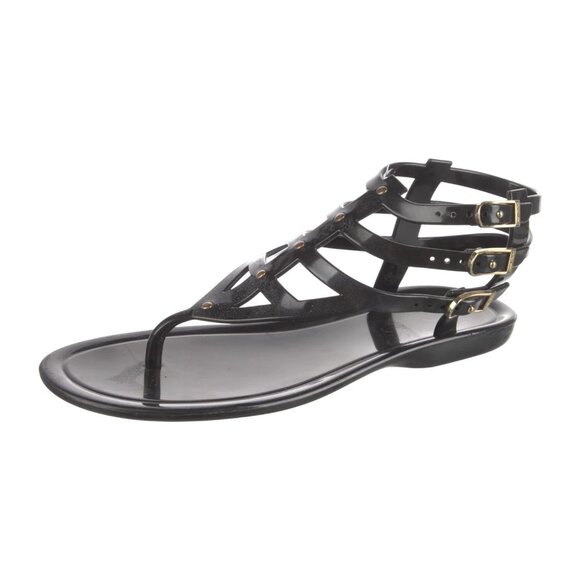 JIMMY CHOO Margot Black Gold Gladiator  Jelly Sandals size 37 / US 7 - Picture 2 of 11